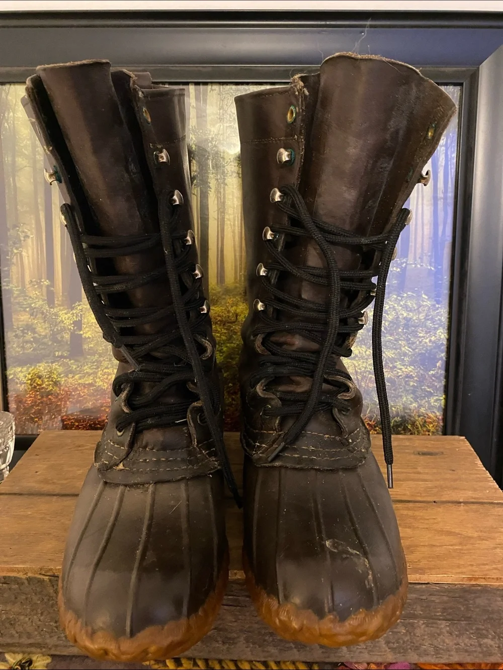 Vintage L.L Bean Men's Dark Brown Lace-Up Waterproof Hunting Boots,